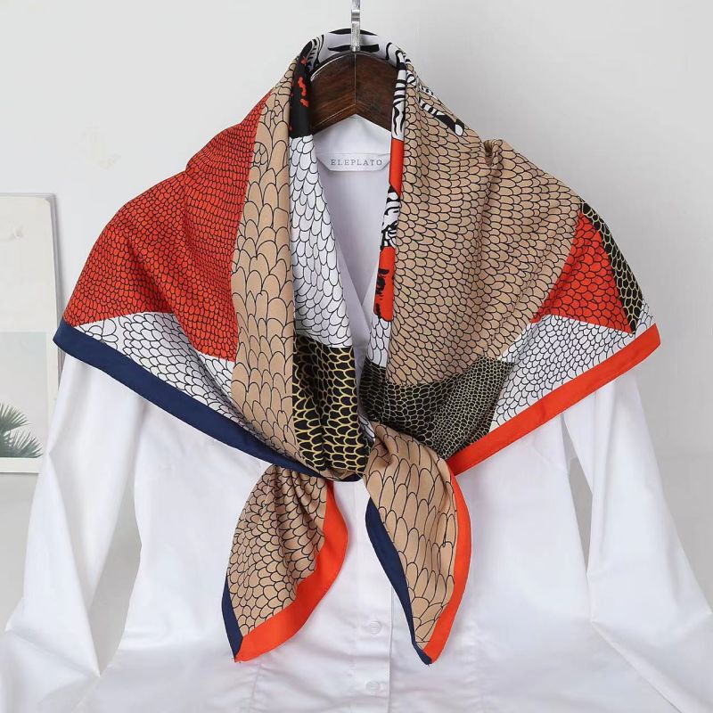 Picture of Autumn and winter all-match shawl animal printed black and white simple large square 90*90CM imitation silk twill silk scarf for women
