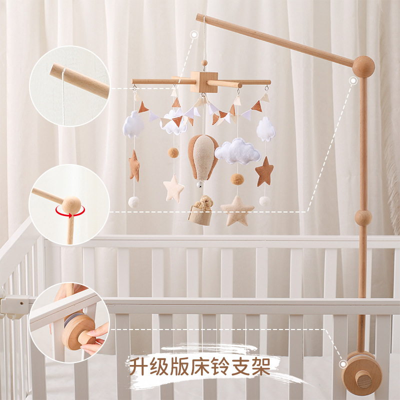 Picture of Amazon Wooden Baby Bed Bell Bracket Rotatable Baby Comforting Bracket Floor Hanging Wooden Bed Bell Toy