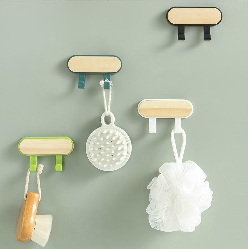 Picture of Wooden Round Head Hook Multi-Functional Household Nail-Free Sticking Hook Strong Load-Bearing Creative Hook Door Hook Hook