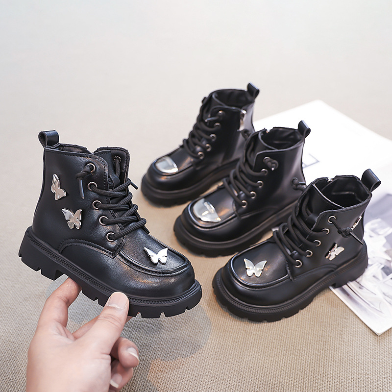 Girls' spring boots 2025 new children's shoes, spring and autumn black single thickened ankle boots, Martin boots, single boots