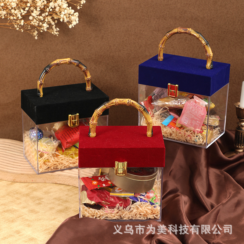 Transparent Acrylic Creative Bamboo Hand Gift Box Wedding Bridesmaid Accompanying Gift Box Birthday Gift Velvet Candy Box