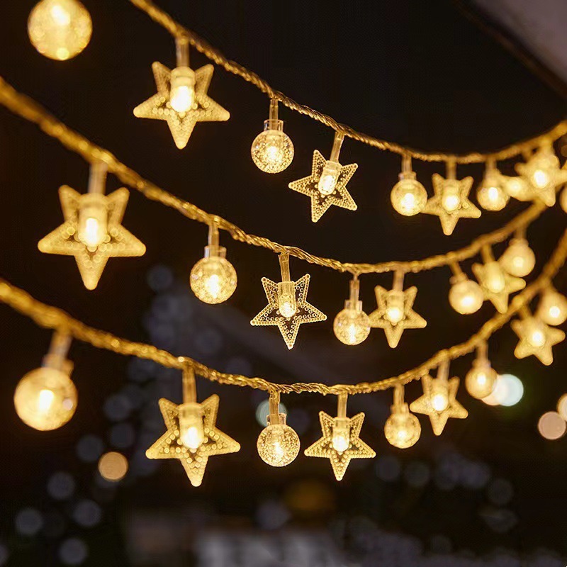Led string star light decorative light small round ball solar light string outdoor camping atmosphere light with colored lights wholesale