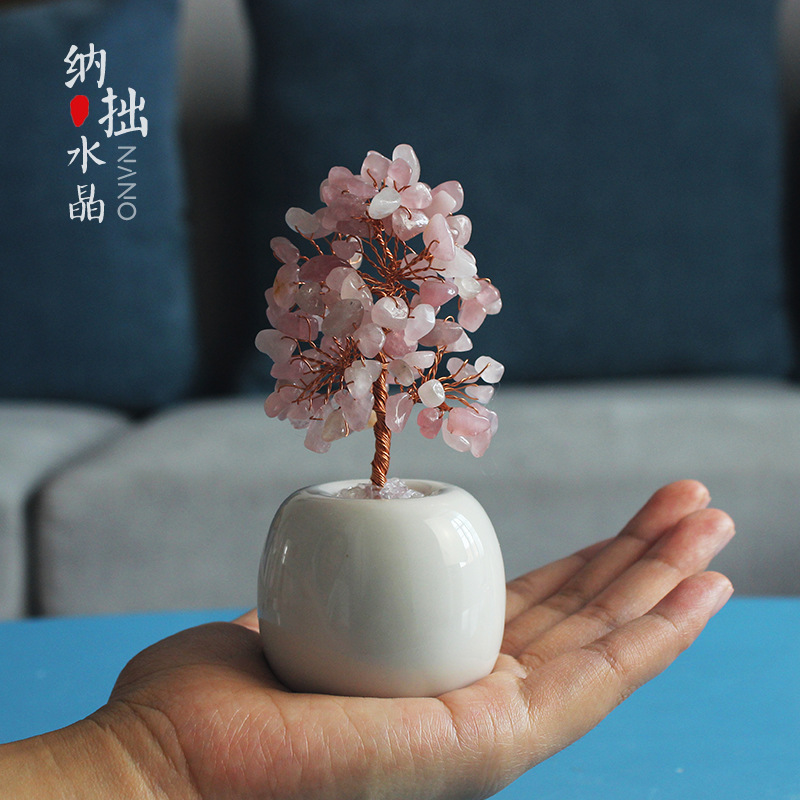 Crystal tree decoration pink crystal gift home natural decoration living room entrance mini desktop decoration Purple Yellow original