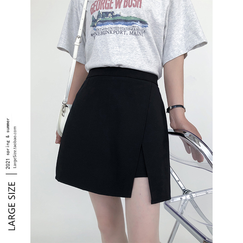 Black High Waist Culottes Elegant Split Skirt Women's Summer Chubby A- line Skirt Short Skirt plus size chubby girl Hip Skirt