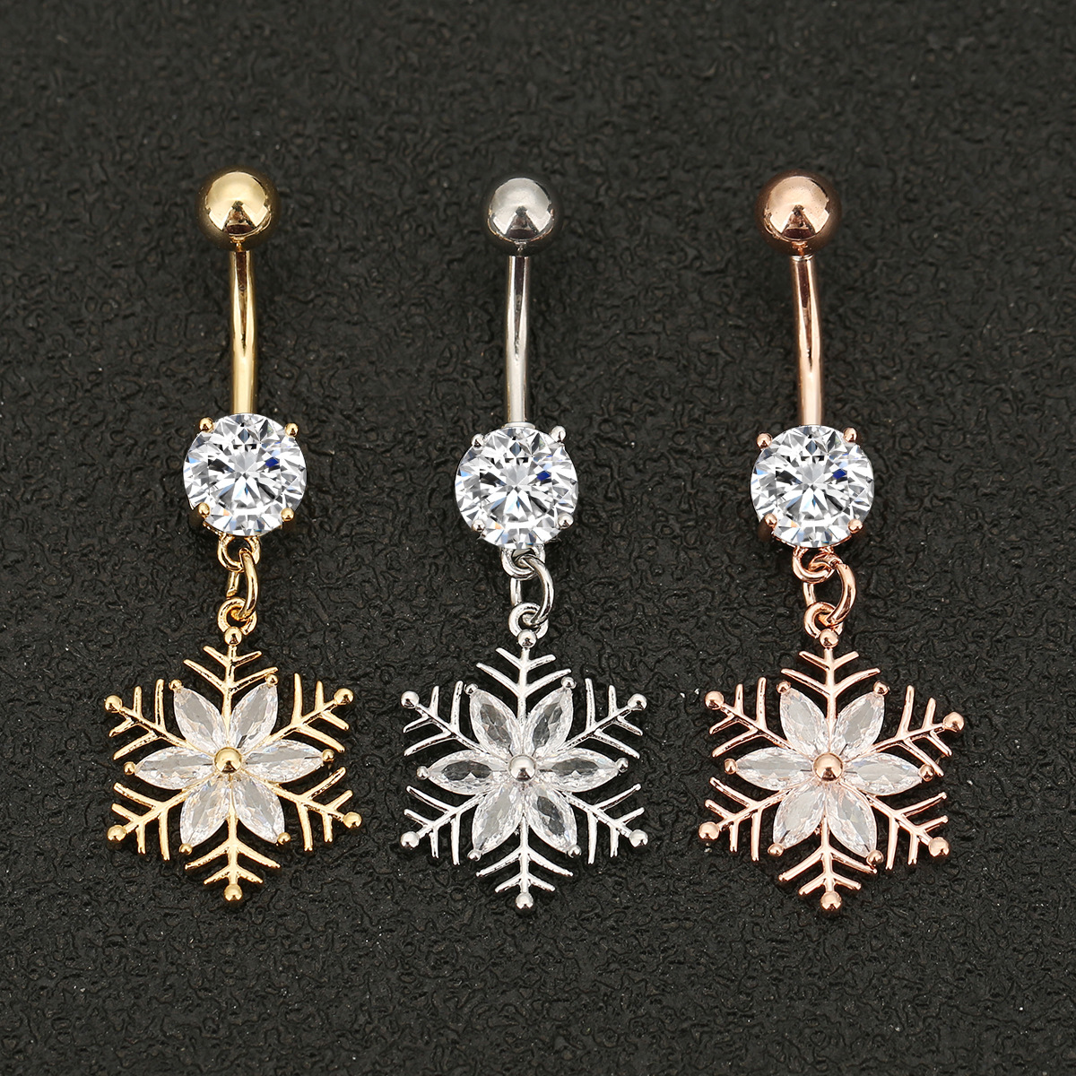Cross-border hot-selling belly button nail snowflake flower personalized fashion inlaid zircon belly button ring human body piercing jewelry belly button buckle
