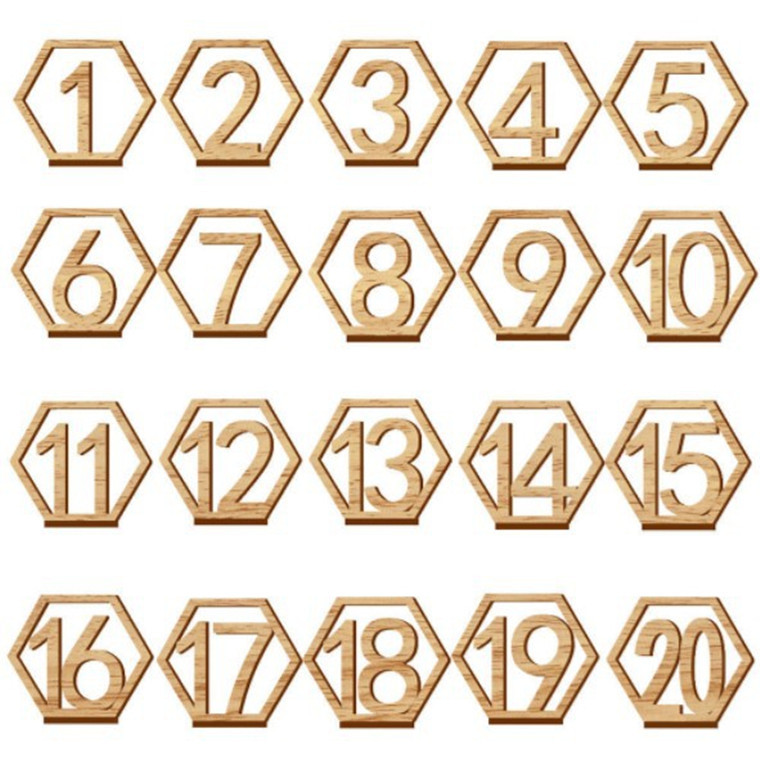 Wooden table number plate 1-40 hexagonal hollow number seat plate Bar Cafe wedding number Table Plate