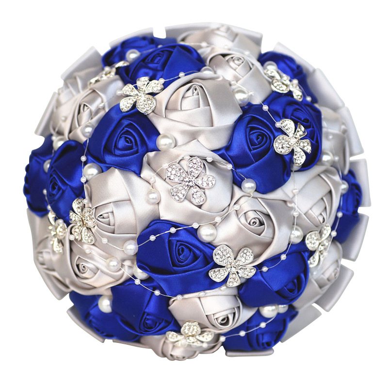 Picture of European and American Super Beautiful Ribbon Flower Wedding Supplies Bride's Hand-held Flower Five-flower Beaded Hand-held Flower Wedding Supplies Hand-held Flower