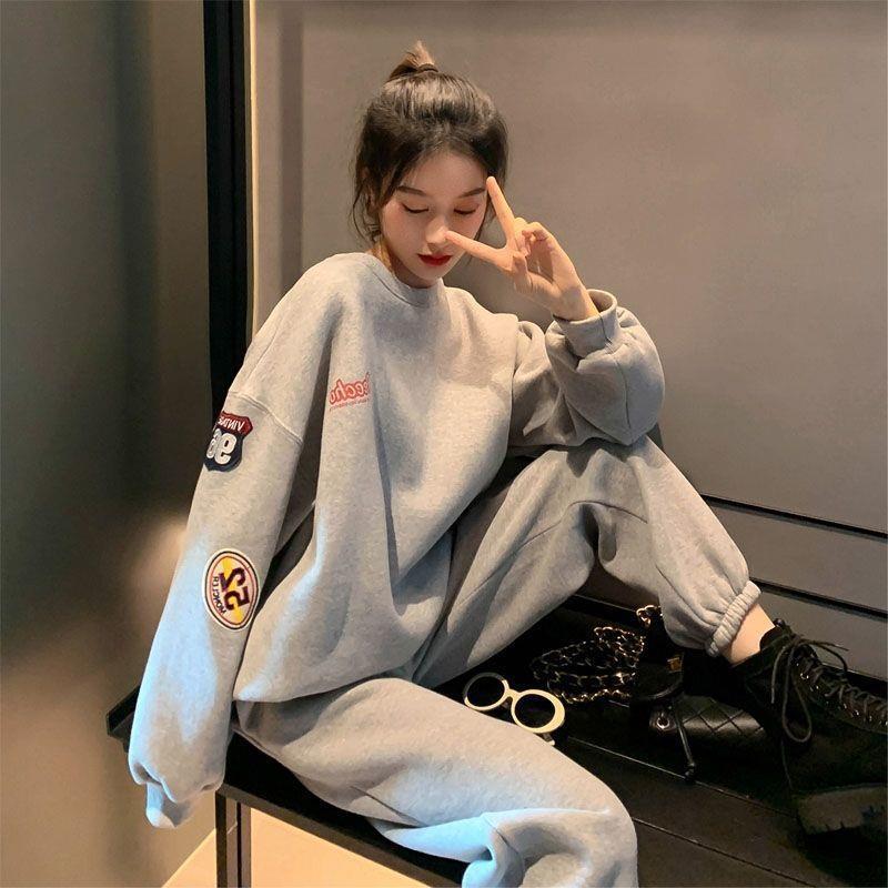 Spring and Autumn Fashion Fresh Salt Sports Suit Women's Fashion Korean-style Loose Sweater Casual Running Two-piece Set