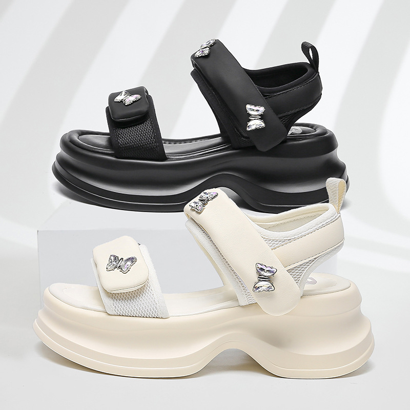 Sandals Women's New Thick-Soled 2025 Summer Sports Soft-Soled Non-Tiring Feet Versatile Velcro Casual Shoes for Outer Wear Summer