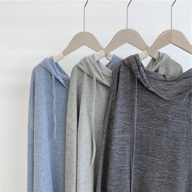 Super loose plus size knitted hooded lazy style long-sleeved sweater women's 2023 spring thin drape solid color casual hoodie