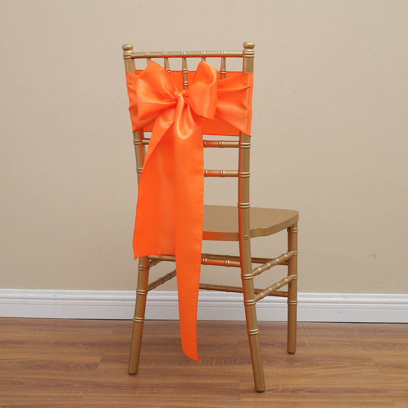Picture of Chair Cover Bow Tie Hotel Wedding High-end Light Luxury Red Chair Back Flower Decoration Satin Diding Ribbon
