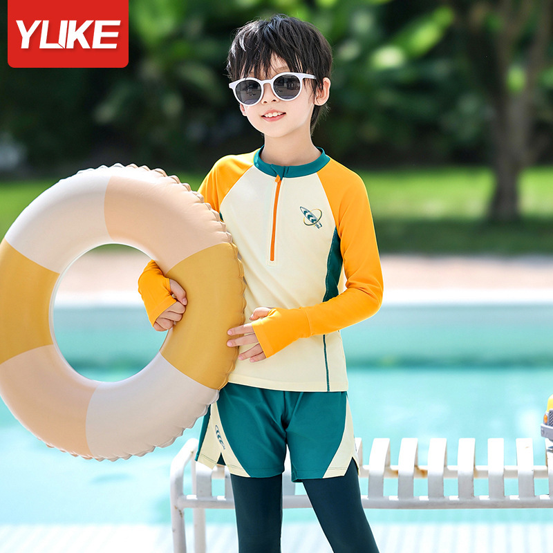 Picture of Children's Swimwear Boys Summer Long Sleeve Trousers Split Sun Protection Boys Middle and Big Children Students Hot Spring Swimming Equipment