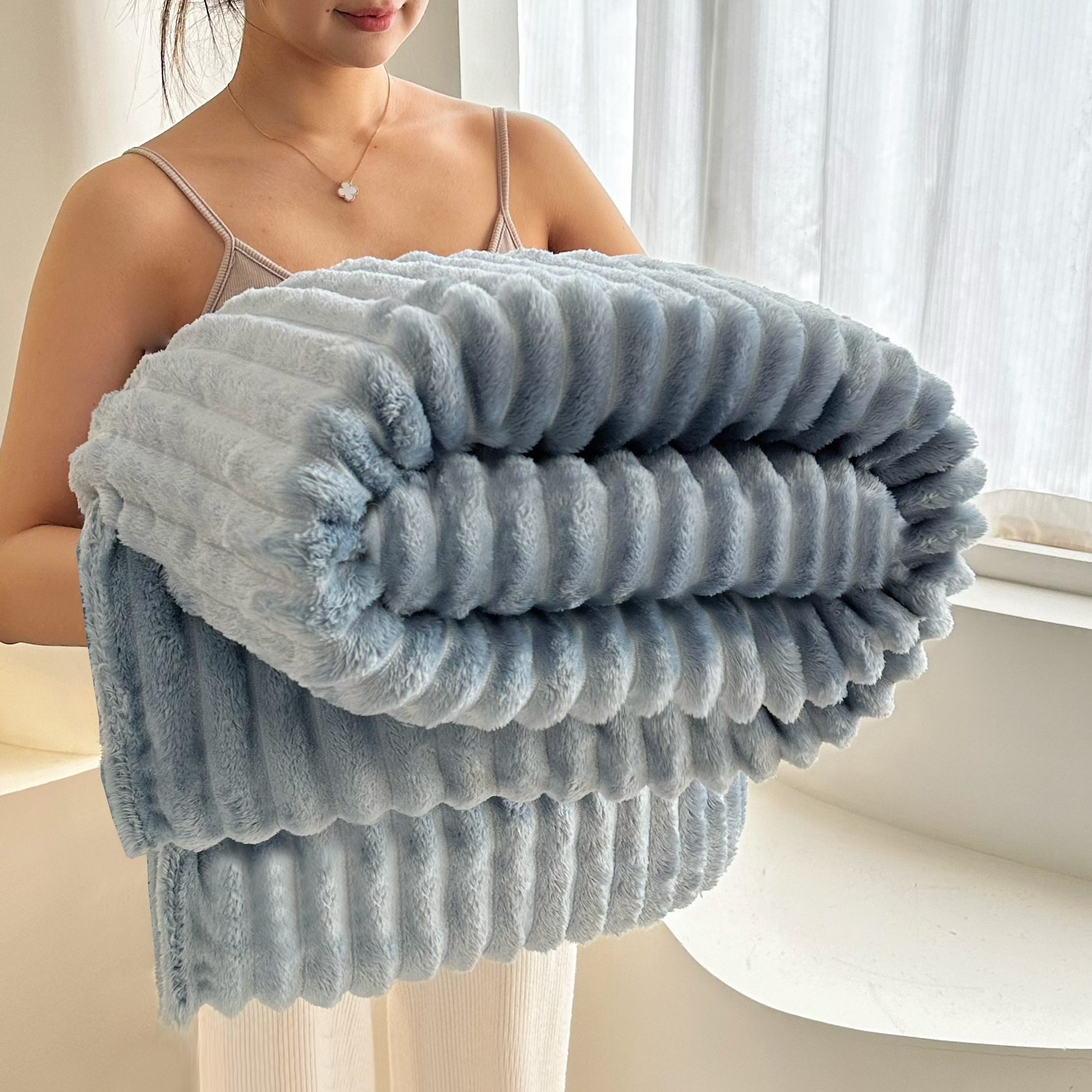 Picture of Autumn and Winter New Cross-Border 3.3cm Striped Blanket Thickeneded Dormitory Sofa Blanket Curled Nap Blanket Warm Blanket 4