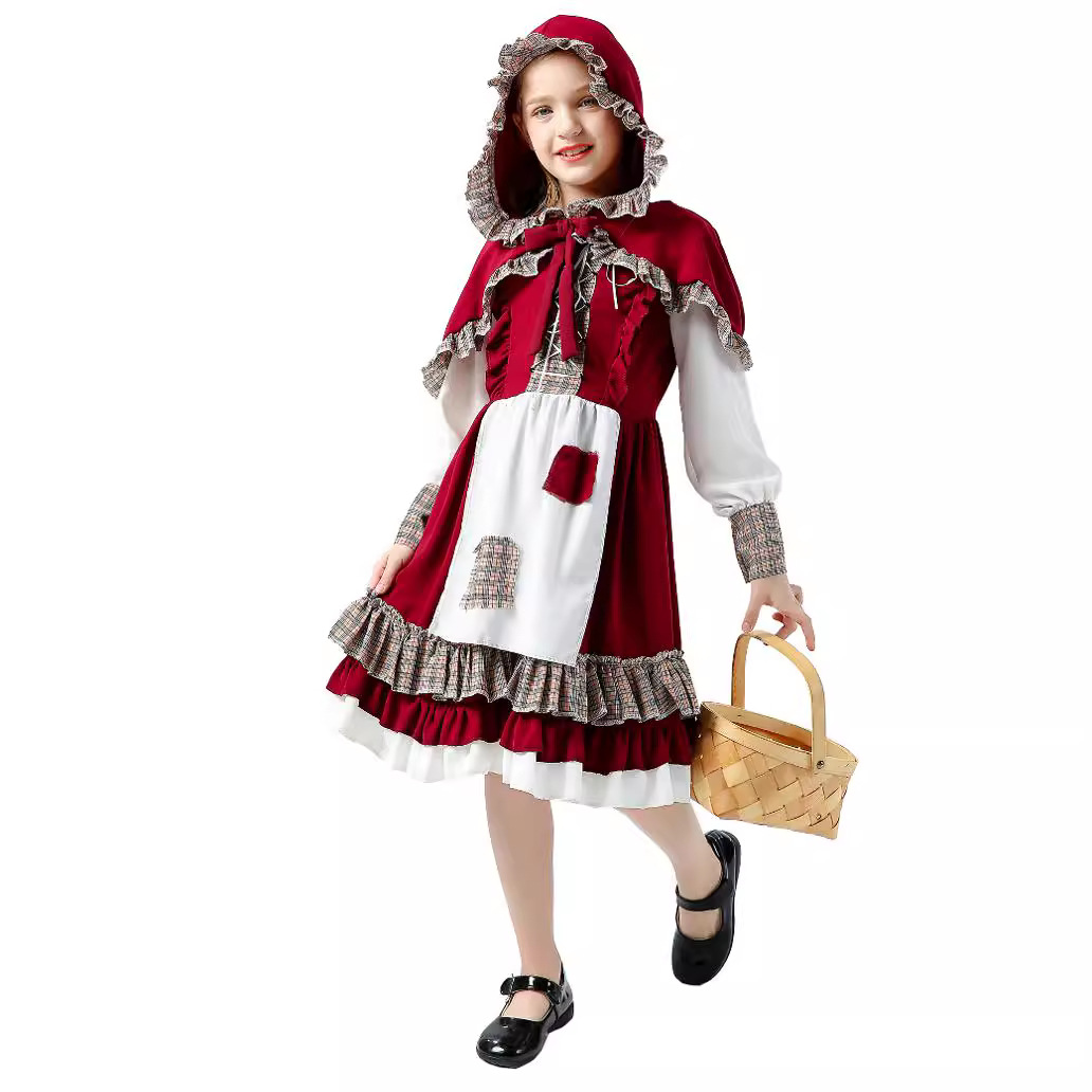 Foreign Trade Children's Women's Halloween Costume Little Red Riding Hood Princess Dress Cosplay dress suit Women's Clothing