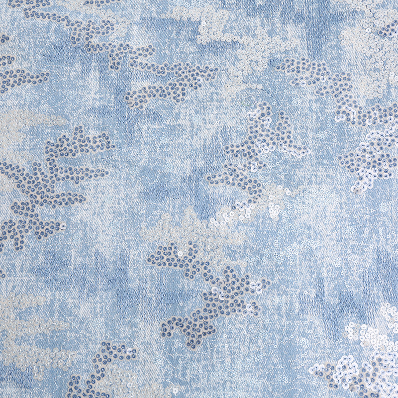 Picture of Washed Denim Sequin Embroidered Cloth Jumpsuit Skirt Shorts Fabric in stock Supply