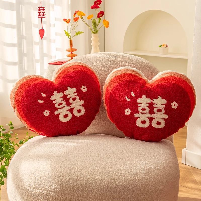 Picture of Wedding pillow a pair of festive red bed pillow living room sofa wedding letter pillow wedding wedding room decoration