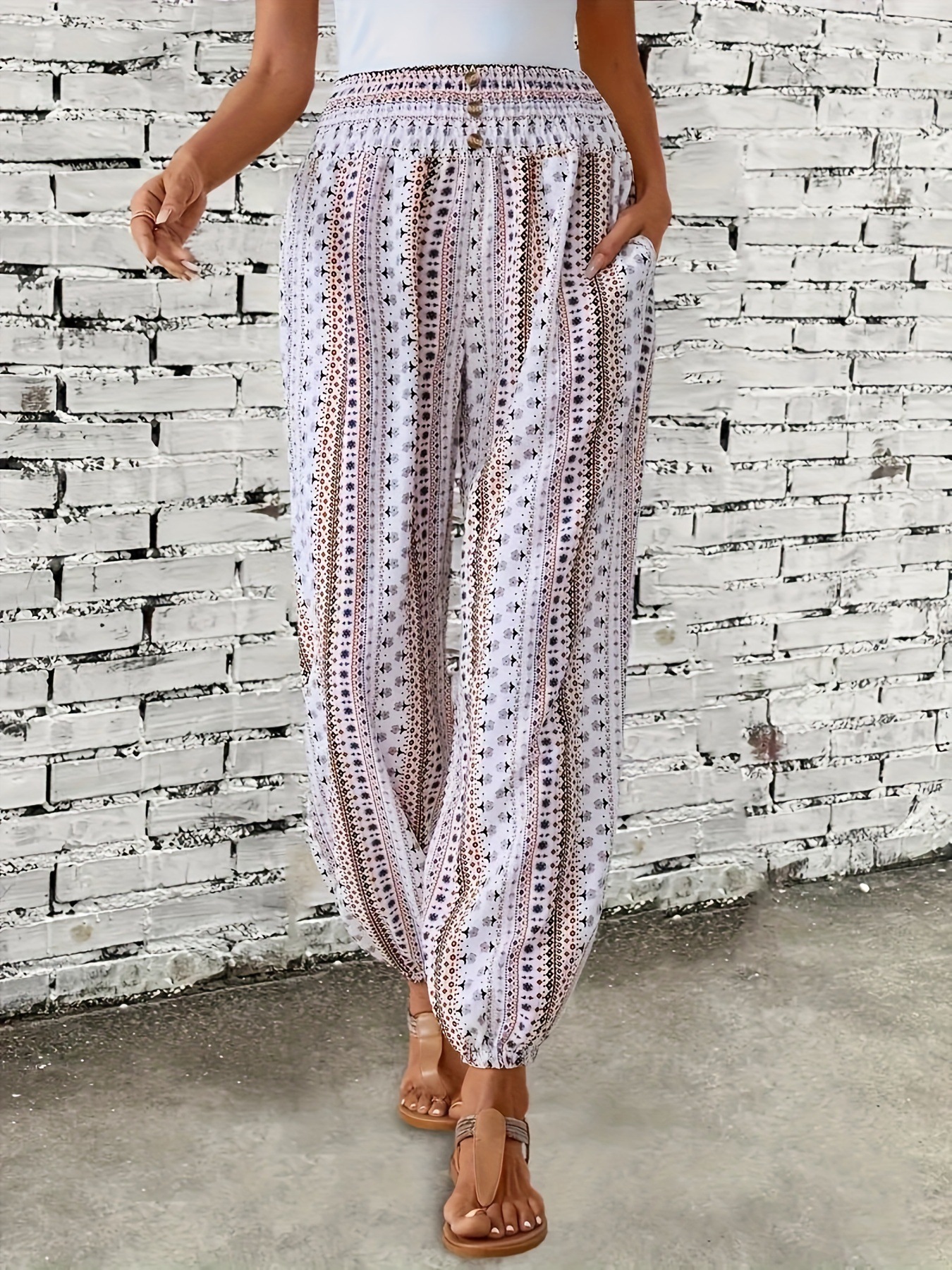 Picture of Women's Summer European-size Casual Loose Tropical Wide-leg Pants Relaxation Full of Summer Travel Necessary Wholesale