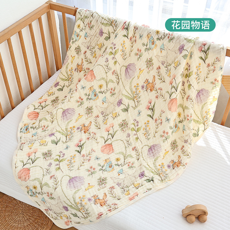 Picture of baby bath towel class a bamboo cotton seersucker soft six layer baby bath wrap children's cartoon printed small blanket