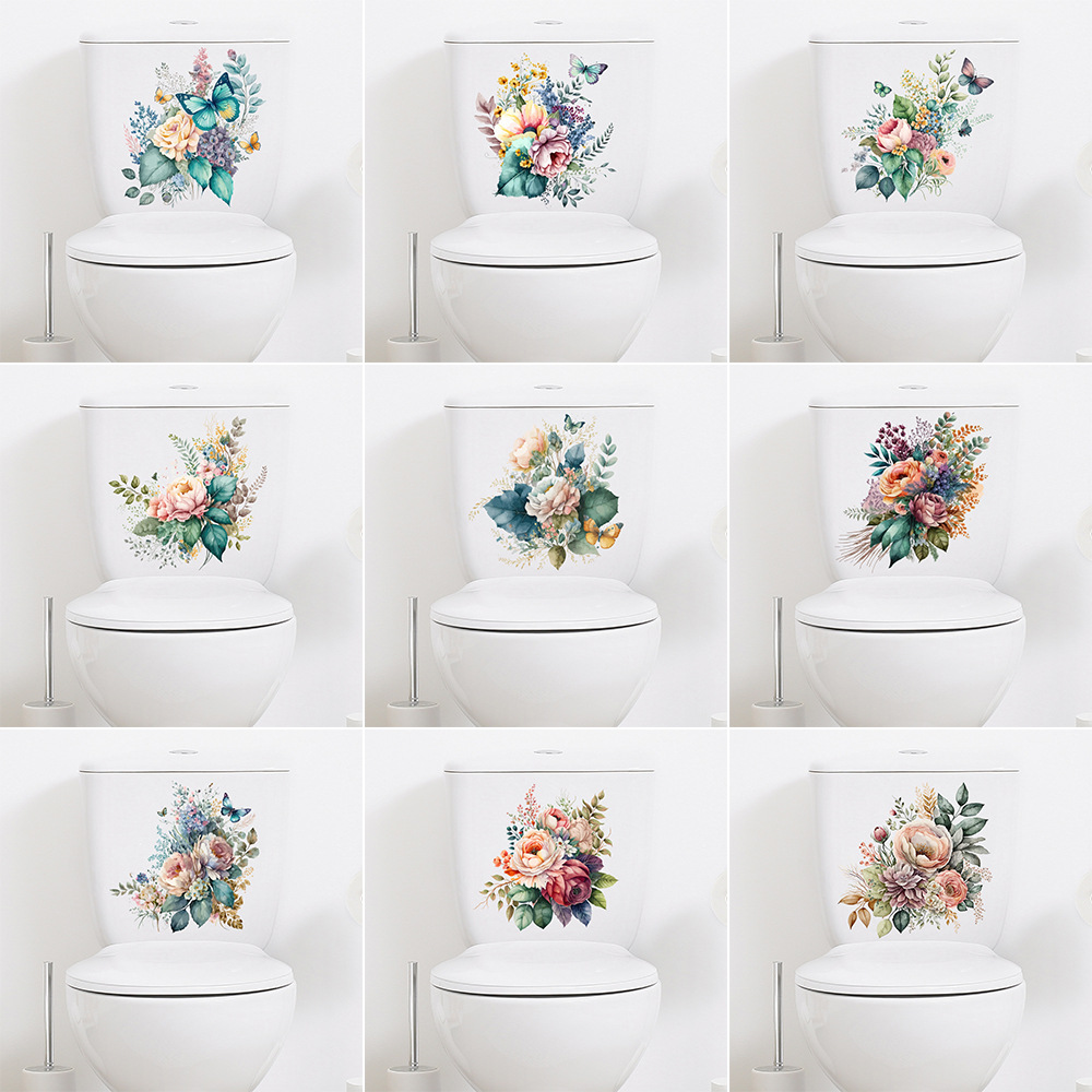 New plant flower toilet stickers toilet toilet tile toilet cover decorative stickers creative stickers Amazon