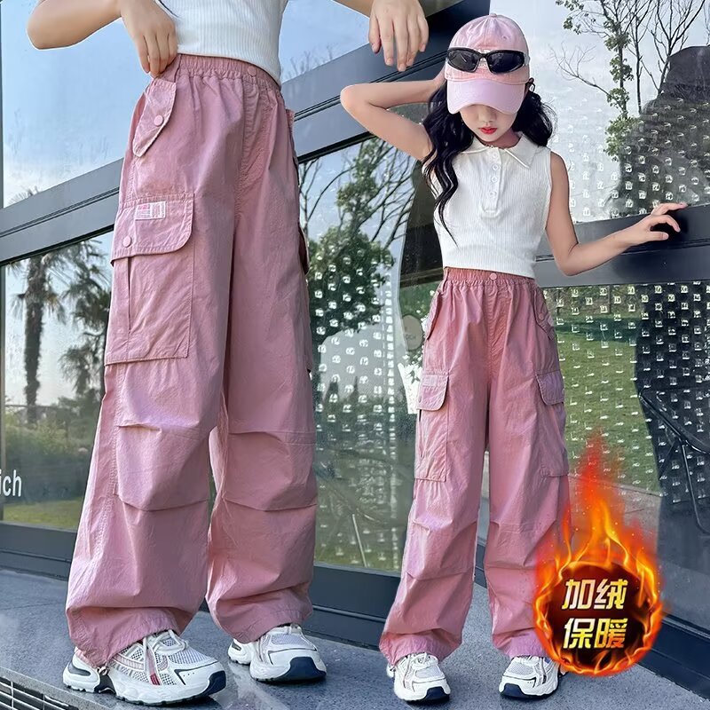 Girls' Crockwear Pants Spring and Autumn Fashion fleece-lined Trendy Cool Children's Sports Pants New Style Large Children's Autumn Pants Western Style
