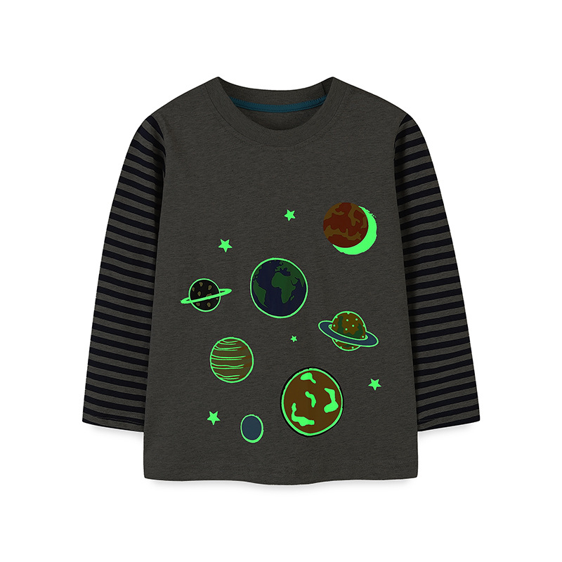 Picture of Autumn New Luminous Children's Long-sleeved T-shirt European and American Style Fashion Stitching Top Boy's Cotton Base Shirt