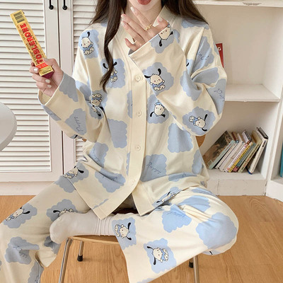 Spring and Autumn Pacha Dog Long Sleeve Women's Pajamas Sweet Plaid suit 2025 New plus size Internet Popular Style Home Clothes