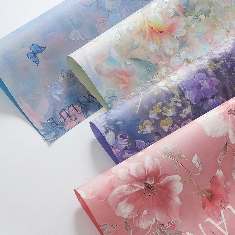 Picture of Sicilian Oil Painting Wrapping Paper, Net Red Flower Paper, High-End Flower Series Flower Packaging Material Wrapping Paper