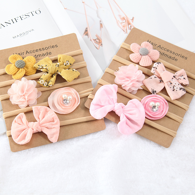 Children's Hair Band Flower High Elastic Nylon Baby Cute Princess Hair Accessories Set Baby Photo Headband Five-piece Set