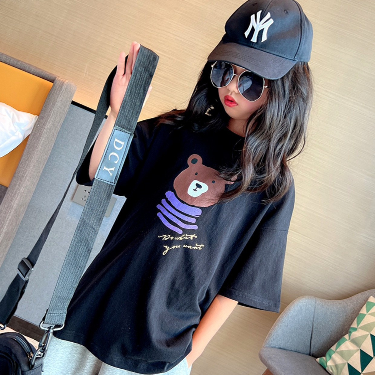 Korean Children's Wear Boys and Girls Pure Cotton T-shirt 2023 Summer New Korean Style Girl's BF Style Mid-length Short-sleeve Dress Trendy