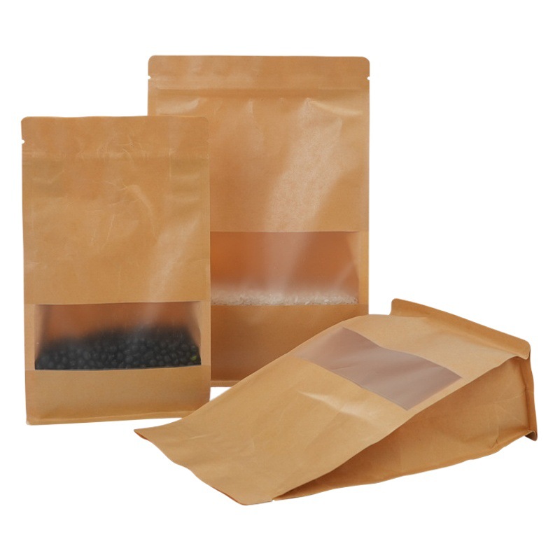 Wholesale Window Self-Standing Ziplock Bag Tea Packaging Bag Paper Food Bag Snack Nut Kraft Paper Bag with Seal