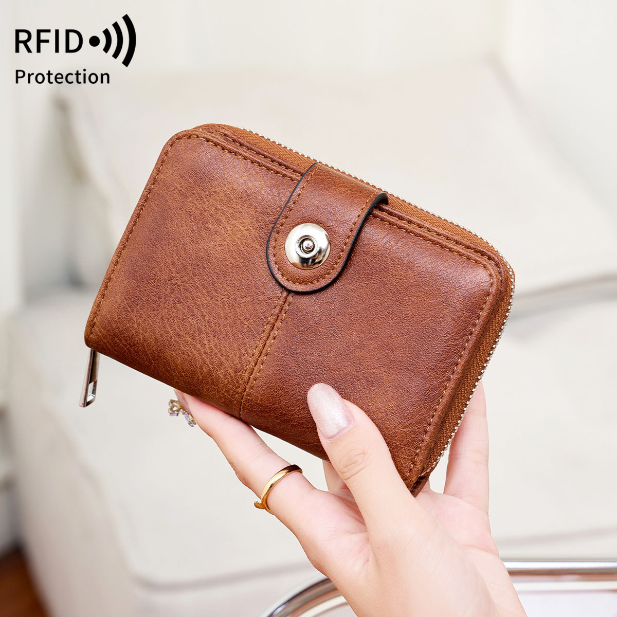 European and American Cross-Border New Rfid Short Women's Wallet Retro Multi-Card Slot 80% off Zipper Card Holder Coin Purse