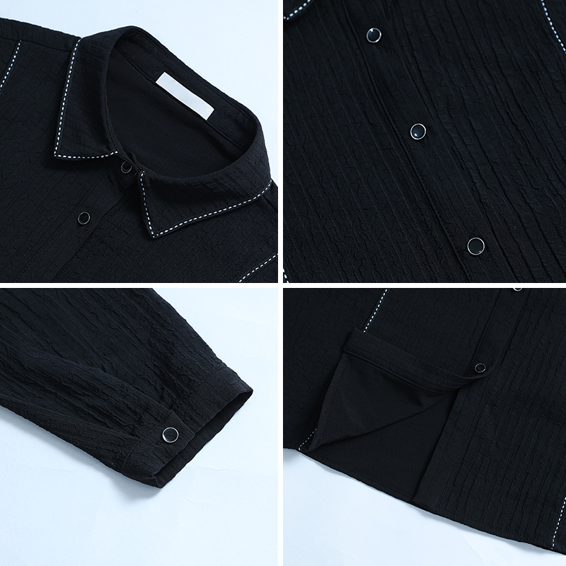 Picture of Real Shot Black Long Sleeve Shirt Women's Early Autumn New Salt Shrink Texture Temperament Daily Commuter Top