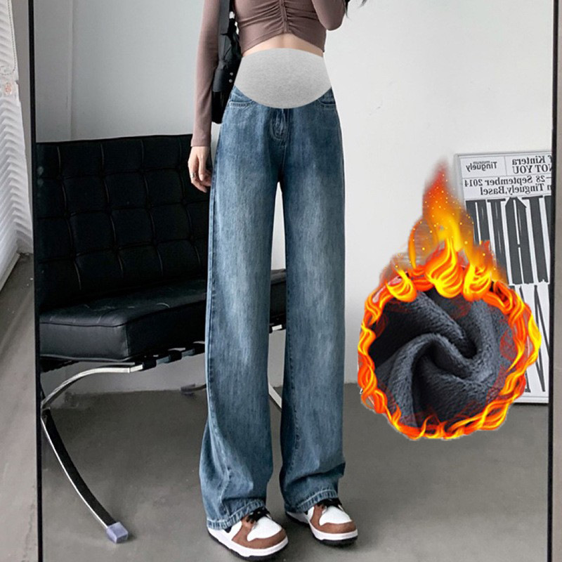 Picture of South Korea Pregnant Women's Jeans Spring and Autumn Wear Wide-leg Pants Straight High Waist Abdomen-supporting Pants Pregnant Women's Trendy Casual Pants