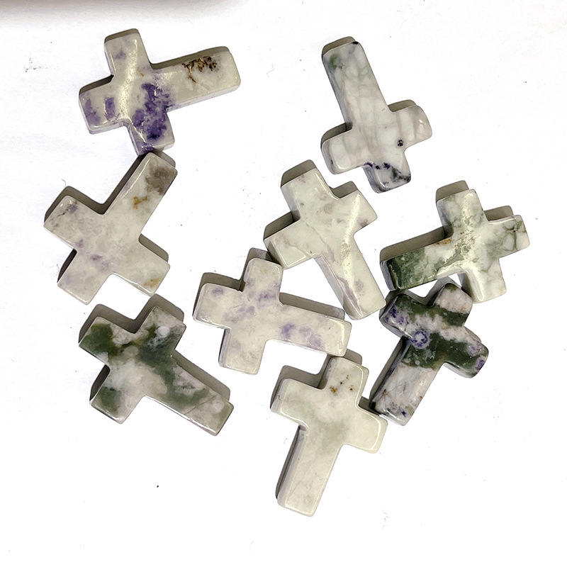 Picture of Cross-border Natural Crystal Hole-free Cross Pendant Cross Jade Necklace Accessories Hanging Ornaments Amazon