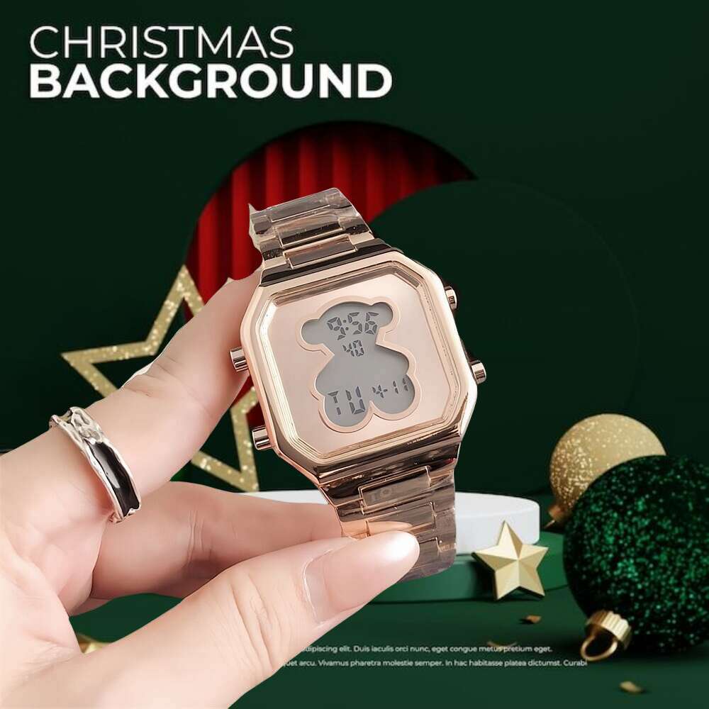 Watch for Women, Simple Korean College Style Student Watch, Junior High School and High School Cute Bear Electronic Watch, Fashionable and Versatile