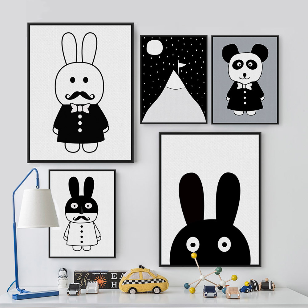 Picture of Photo Frame Core Custom Nordic Simple Fresh Black and White Animal Children's Room Decorative Cloth Painting Hanging Poster