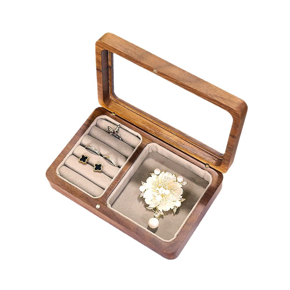 Picture of Portable Walnut Jewelry Storage Box Jewelry Ring Bracelet Wooden Makeup Gift Box for Women