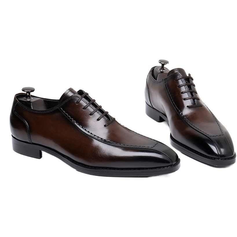 Factory Store British Retro Oxford Men's Leather Handmade Shoes Square Toe Lace-up Casual Business Dress Shoes Brown