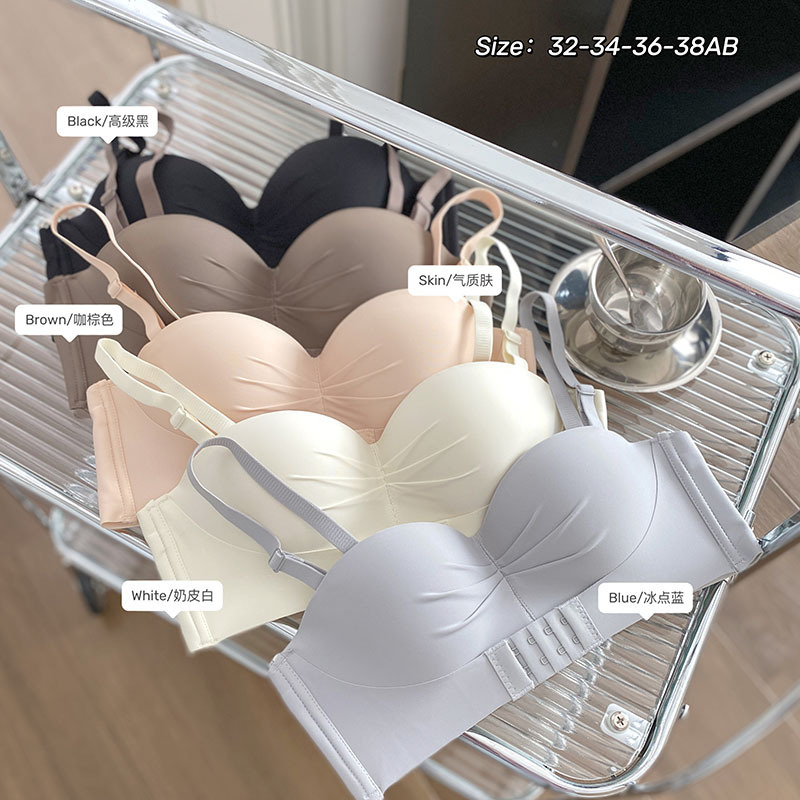 2024 new pull-up front buckle Palm Cup strapless non-slip half cup underwear small chest push up invisible bra foreign trade