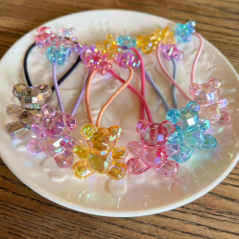 Korean-style Colorful Cut-out Bear Hair Rope Contrast Color Two Bear Wrap Children's Hair Accessories Rubber Tendon Hair Rope Women's Headwear Hair Ring