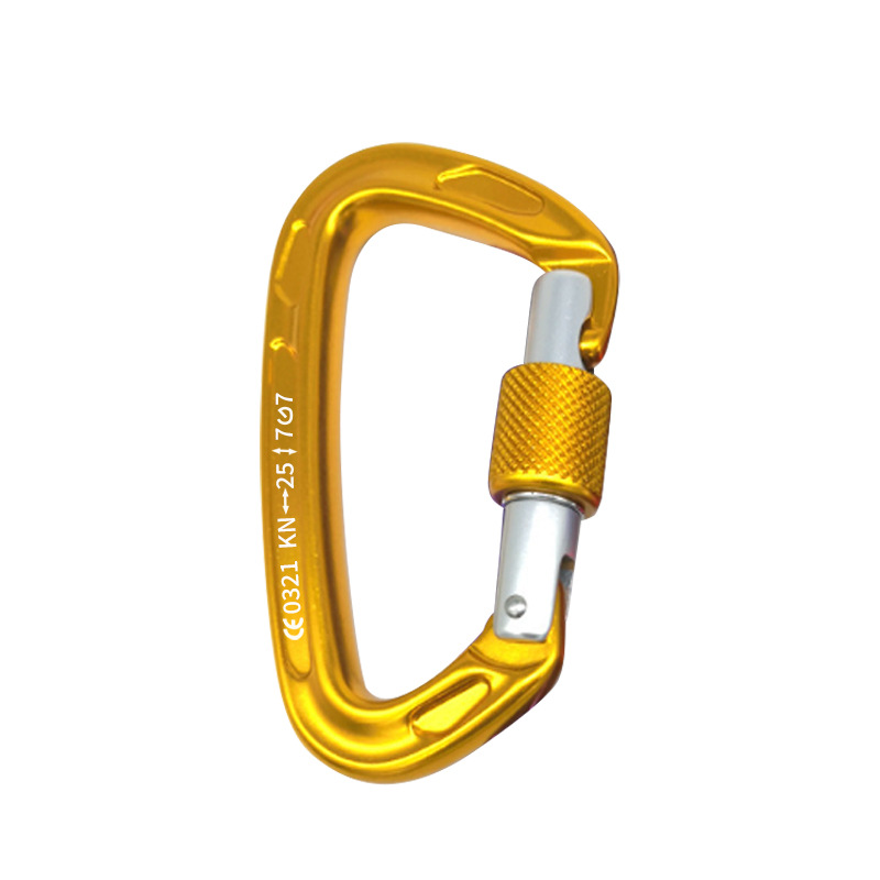 Picture of D-type automatic main lock 25KN aviation aluminum alloy D-type mountaineering buckle outdoor mountaineering automatic buckle rock climbing quick hanging hand lock
