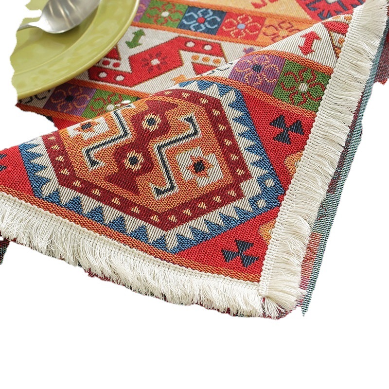Thickened Cotton and Linen Ethnic Style Fabric Tablecloth Bohemian Ins Tablecloth Tablecloth Rectangular Tassel Cover