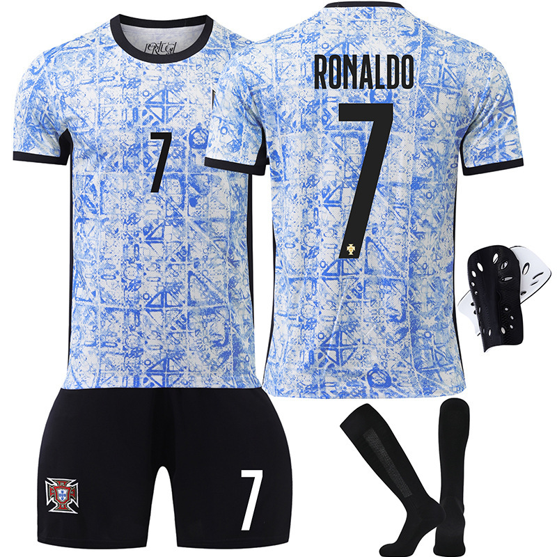 2425 European Cup Portugal Away Jersey Set No. 7 Ronaldo Jersey No. 8 B Fei Kidsren's Football Uniform Cross-Border Version