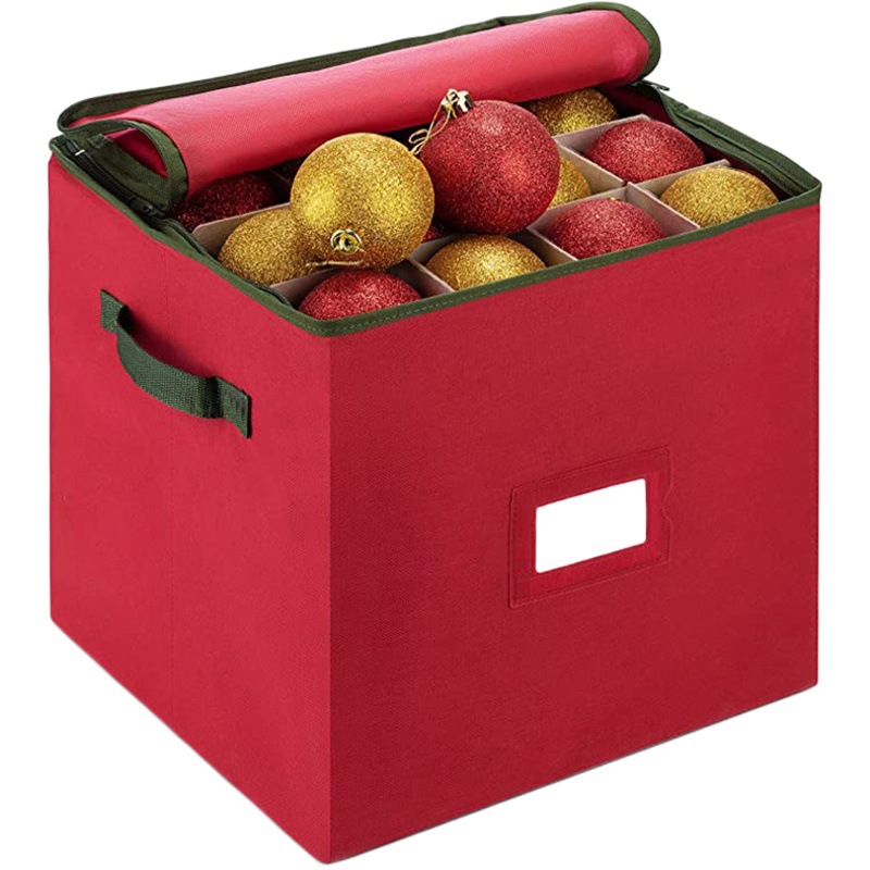 Christmas ball storage box with zipper sealing 64 grid Christmas decorations storage box red storage bag