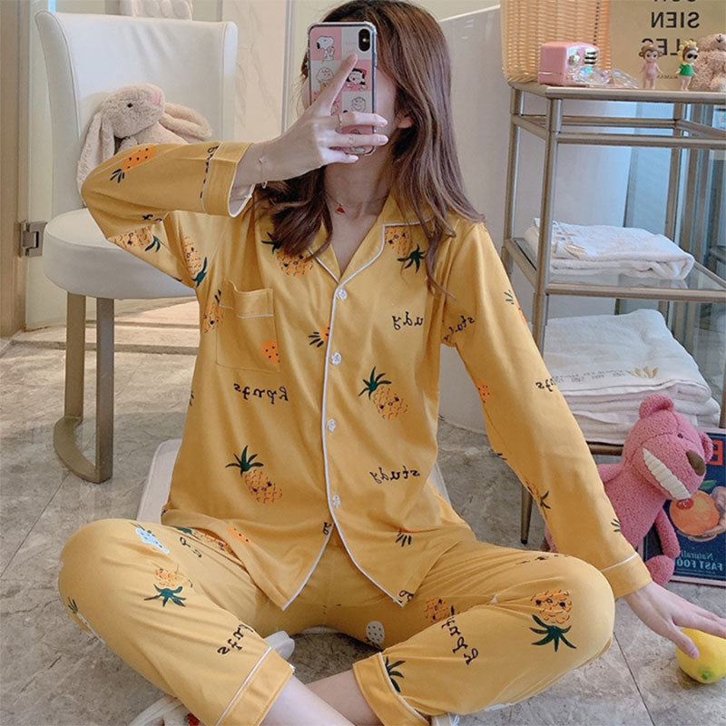 Picture of Japanese Pajamas Women's Spring and Autumn Long Sleeve Cardigan Cute Printed Radish Student Home Clothes suit Cross-border Southeast Asia