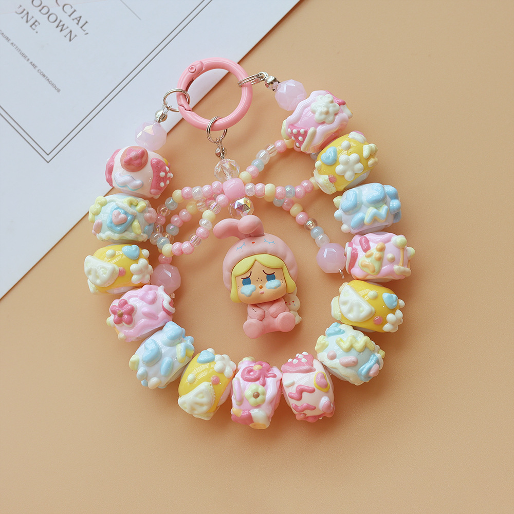 Original Bubble Mart Pajama Party Cute Hand-Painted Beads Rhinestone Beaded Chain Bag Keychain Car Chain Pendant