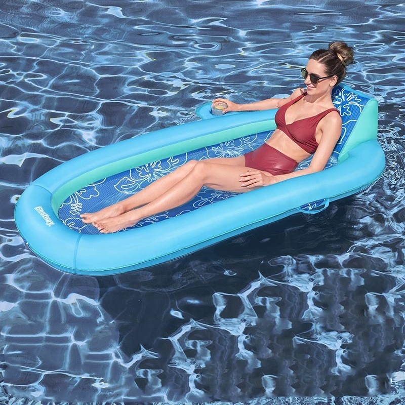 Picture of Water Inflatable Floating Row Floating Bed Queen Adult Pool Leisure Chair Floating Cushion with Backrest and Cup Holder