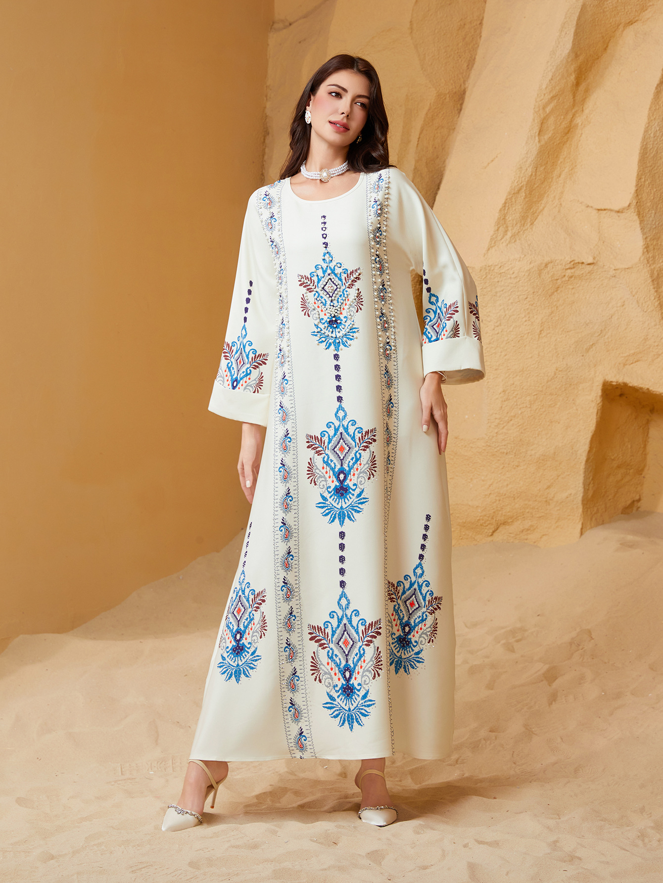 Picture of ZD040 Middle East Cross-border Trade Muslim Women Printed Robe Dubai dress Abaya Amazon Wholesale