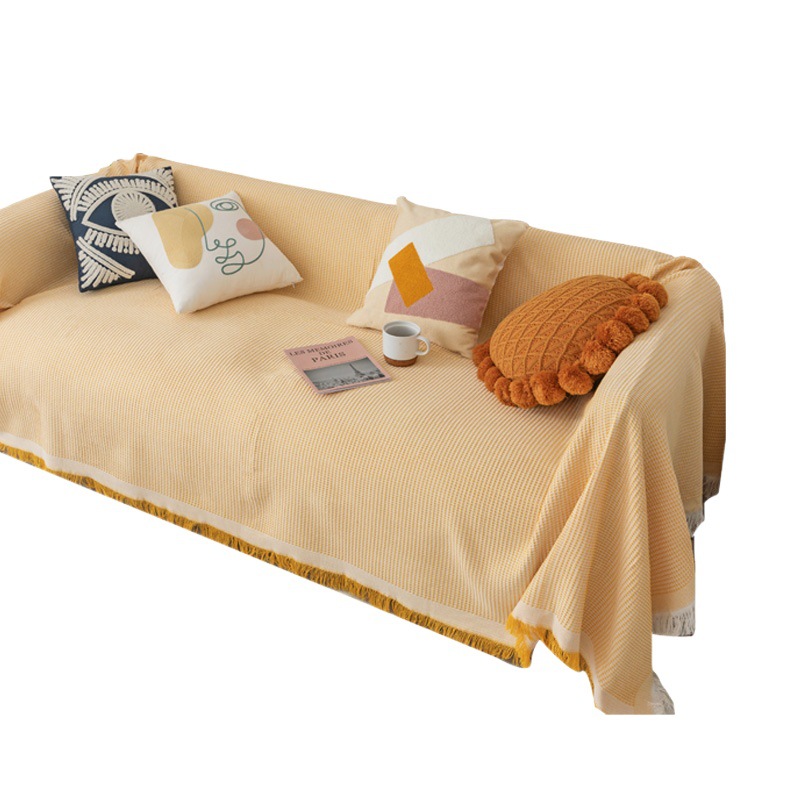 Manyue Home ins Style Cream Yellow Sofa Towel Solid Color Sofa Cover Cloth Full Cover Universal Cover Towel Full Cover Sofa Cover