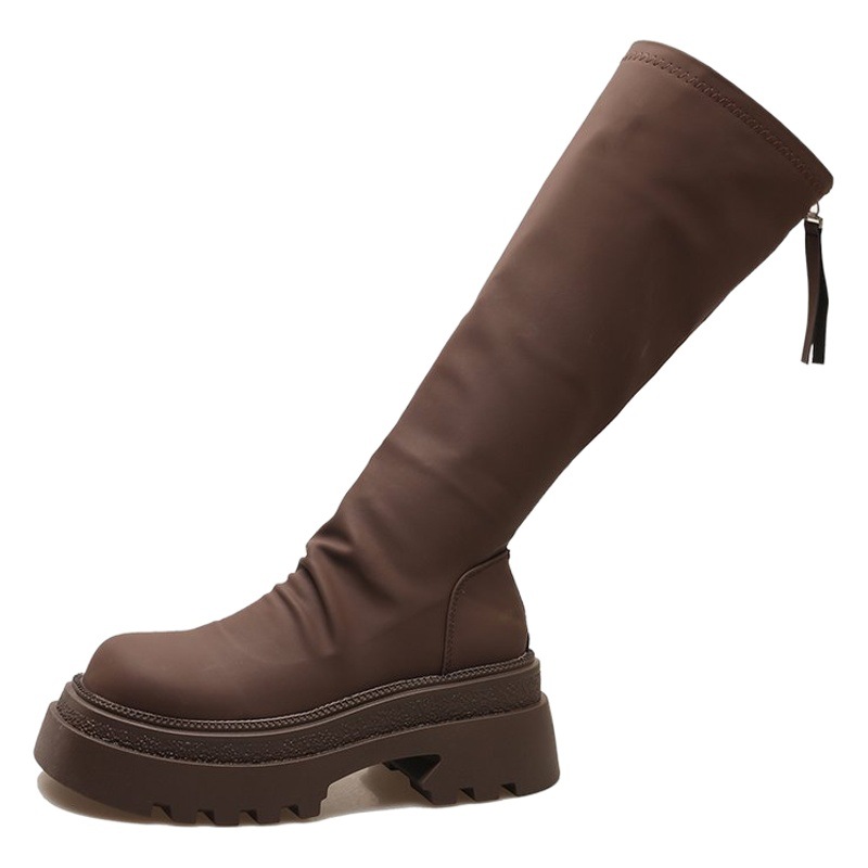 Thick bottom muffin but knee boots women's 2023 autumn and winter new fashion pleated pile boots high tube stretch thin boots